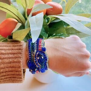 Vintage Pididdly Links Blue Handmade Snake Gem Bracelet